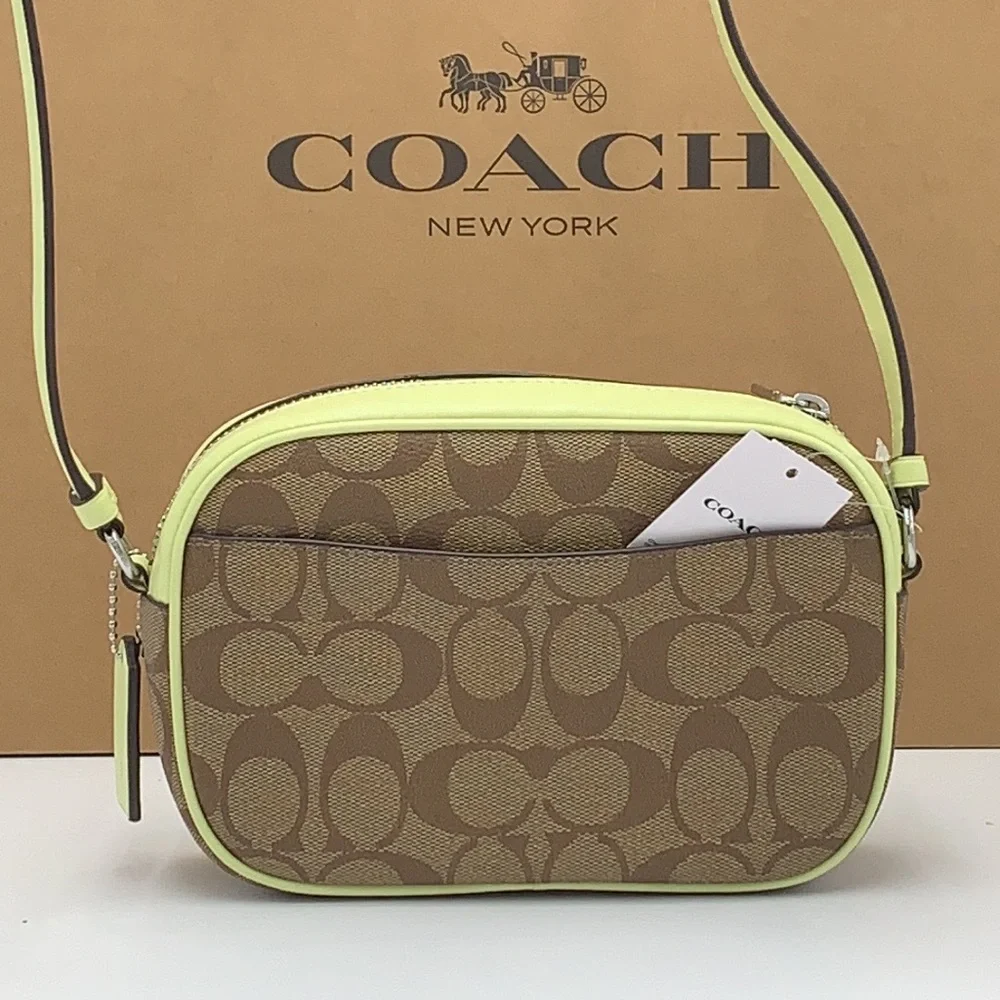 NEW! COACH Mini Jamie Camera Bag In Signature Canvas - Silver/Khaki/Pale Lime - Picture 4 of 16